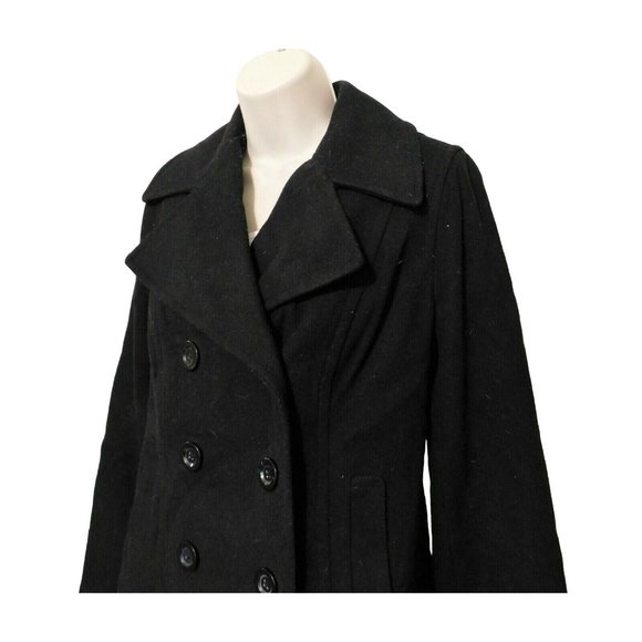 Old Navy Pea Coat S Black Jacket Double Breasted Long Sleeve Lined Wool Blend - Picture 2 of 8